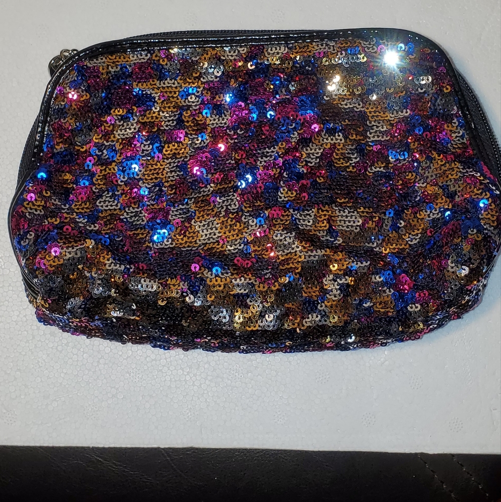 Nine West Multicolor Rainbow Sequin Cosmetic Bag